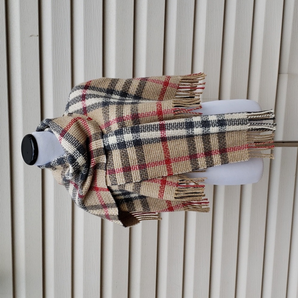 BURBERRY CHECK PLAID SCARF CAPE CAPELET - Picture 1 of 8